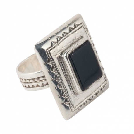 bague-africaine-argent-grave-et-onyx